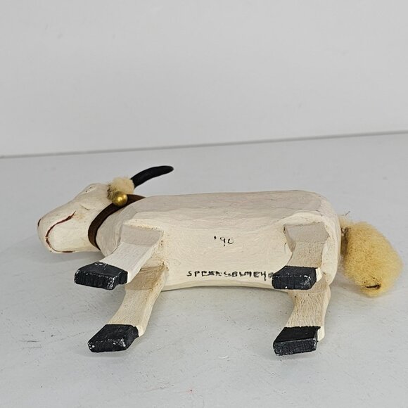 Bob Sprengelmeyer Handcrafted Wooden Goat Figurine With Fluffy Tail Horns Signed - Picture 8 of 9